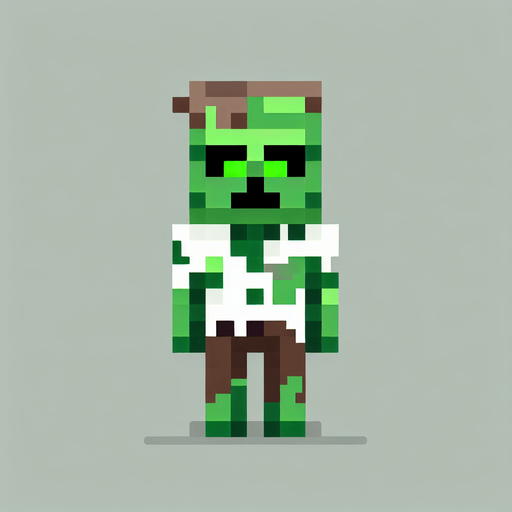 minecraft zombi.
Single Game Texture.  In-Game asset.  2d.  Blank background.  High contrast.  No shadows