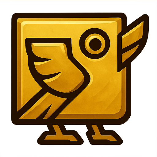 Square shaped gold bird.
In-Game asset.  2d.  High contrast.  No shadows