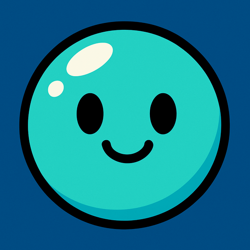 Mutlu, camgöbeği mavisi renkli bir bubble.
In-Game asset.  2d.  High contrast.  No shadows