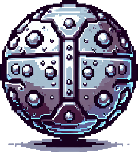 pixel art metal orb with rivets.
Single Game Texture. In-Game asset. 2d. Blank background. High contrast. No shadows.