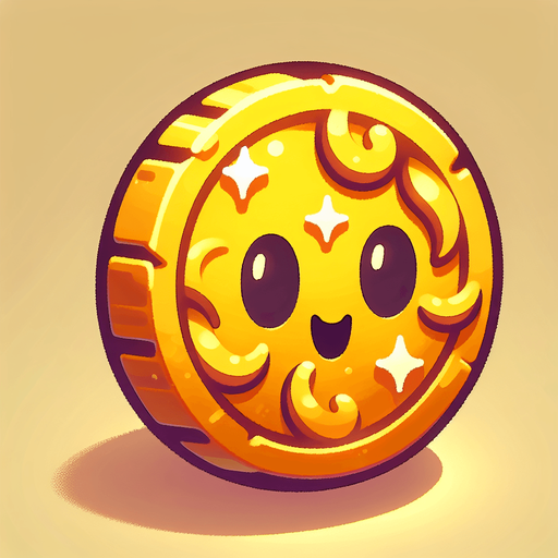 Монетка золотая мультяшная.
Single Game Texture.  In-Game asset.  2d.  Blank background.  High contrast.  No shadows