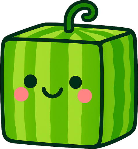 Perfectly square bright green waterlemon with cute happyy face. Cartoon style. Cute art style. Simple vector style. No Shadows