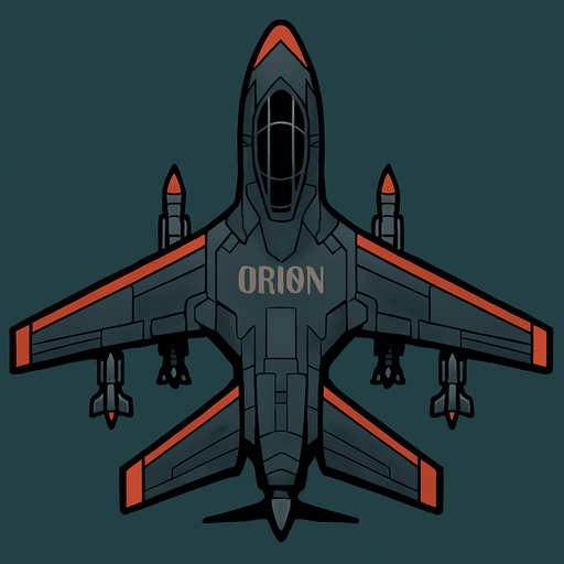 A Orion fighter UAV..
In-Game asset.  2d.  High contrast.  No shadows. Top down view