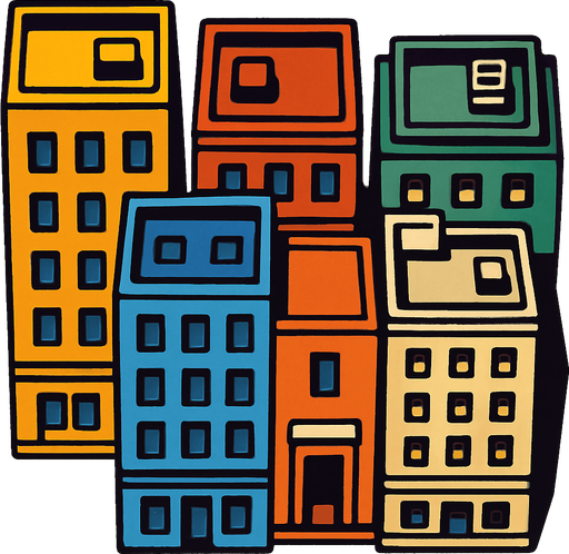 buildings seen from the side of the road from a bird's eye view, but do not draw the road, the buildings should be vertical and unlimited from above.
In-Game asset.  2d.  High contrast.  No shadows
