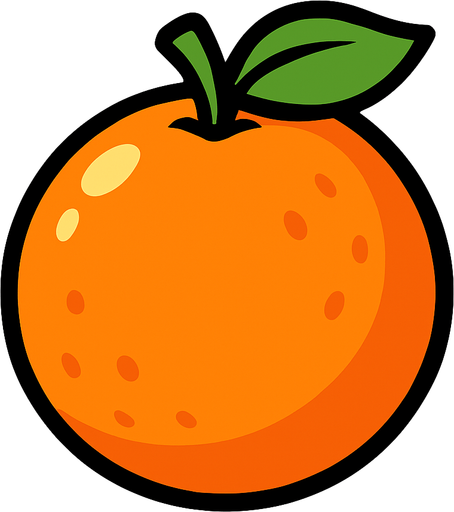 crea una naranja estilo cartoon.
In-Game asset.  2d.  High contrast.  No shadows