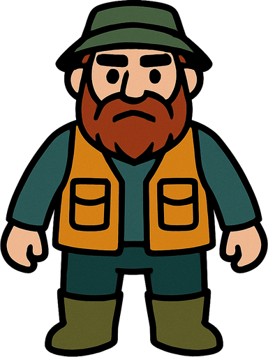 balıkçı ama elinde hiç bir şey olmasın.
In-Game asset.  2d.  High contrast.  No shadows