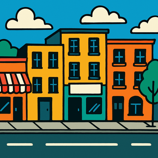 Cadde arka planı.
In-Game asset.  2d.  High contrast.  No shadows