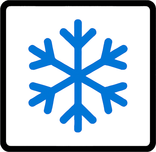 top-down view, simple minimal white square icon, centered ice crystal or snowflake symbol inside, clear sharp lines, no background, clean style, for game UI button, 30x30 px, black border, blue.
In-Game asset.  2d.  High contrast.  No shadows