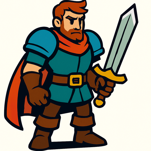 hero swordsman.
In-Game asset.  2d.  High contrast.  No shadows