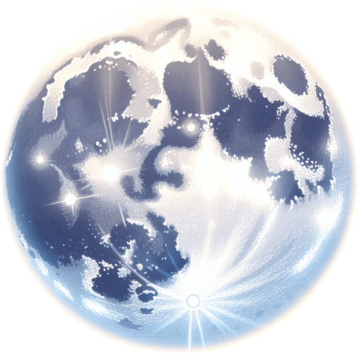 Shining fullmoon.
Single Game Texture. In-Game asset. 2d. Blank background. High contrast. No shadows.