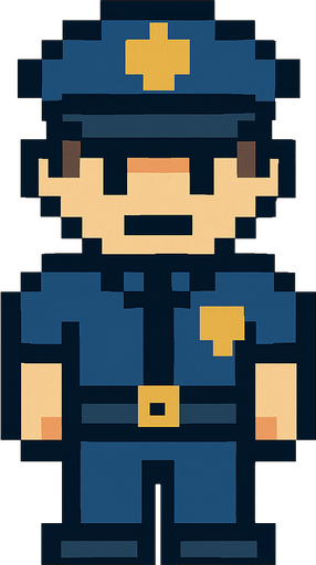 police pixel art.
In-Game asset.  2d.  High contrast.  No shadows