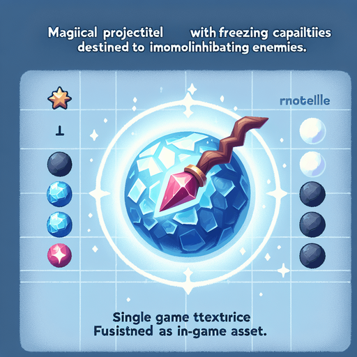 Magical projectile that will freeze the enemies..
Single Game Texture.  In-Game asset.  2d.  Blank background.  High contrast.  No shadows