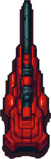 top down sci-fi sniper cannon, red metal, sleek, pixel art