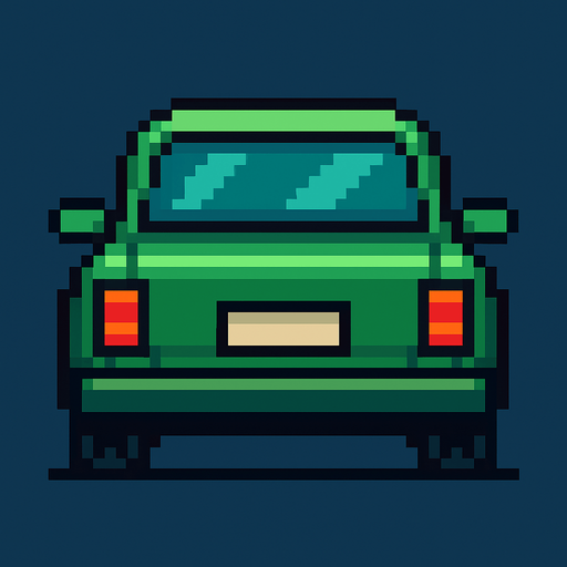 yeşil arkası dönük bir pixel araba ekle.
In-Game asset.  2d.  High contrast.  No shadows