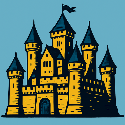 a big castle.
In-Game asset.  2d.  High contrast.  No shadows