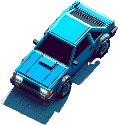 Top-down view of a simple blue car in pixel art style, 64x64 size, designed for an endless driving game, minimal detail, arcade style".
Single Game Texture.  In-Game asset.  2d.  Blank background.  High contrast.  No shadows