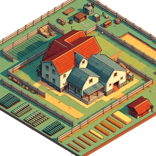 farmhouse, top view, cartoon style.
Single Game Texture. In-Game asset. 2d. Blank background. High contrast. No shadows.