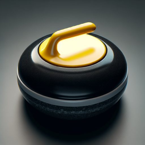 Black curlingstone with yellow top, top view.