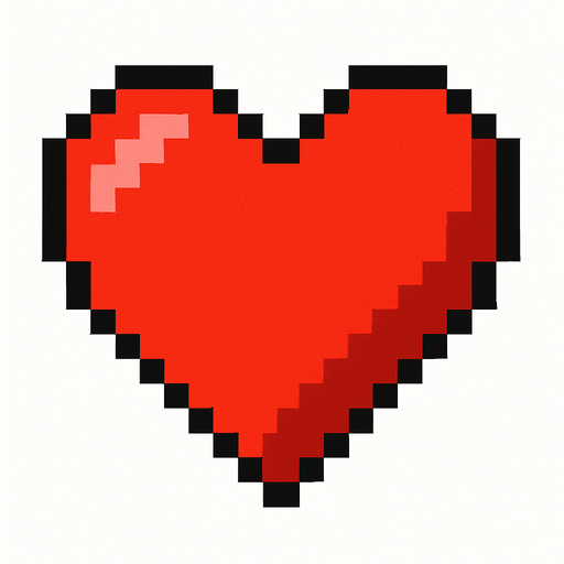 Corazón pixel art de color rojo.
In-Game asset.  2d.  High contrast.  No shadows