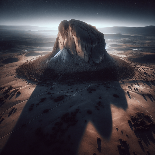 Rock at night, drone view