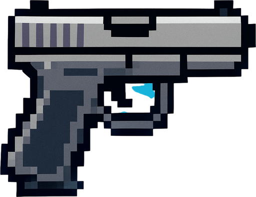 Handgun pixel its look left.
In-Game asset.  2d.  High contrast.  No shadows