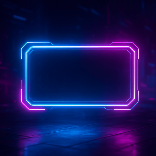 neon cyberpunk glowing empty notification text window overlay blue pink futuristic videogame 3d hologram