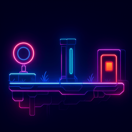 Neon cyberpunk futuristic glowing side-view 2d platformer style platform flat top