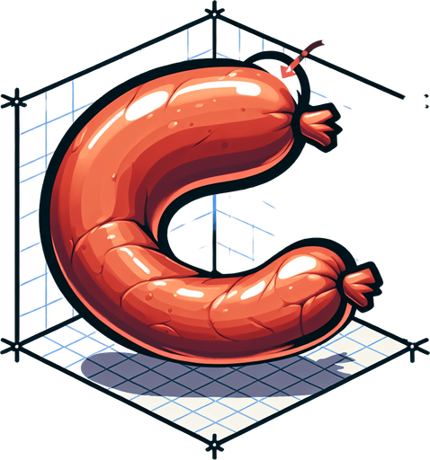 A crook sausage.
Single Game Texture. In-Game asset. 2d. Blank background. High contrast. No shadows.