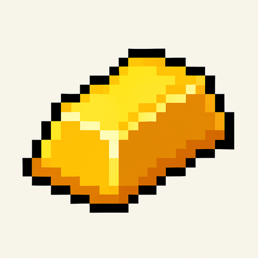 2d pixel bir külçe altın.
In-Game asset.  2d.  High contrast.  No shadows