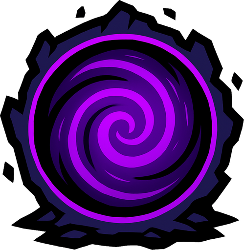 Un portal de color morado que tiene pinta de vortice.
In-Game asset.  2d.  High contrast.  No shadows