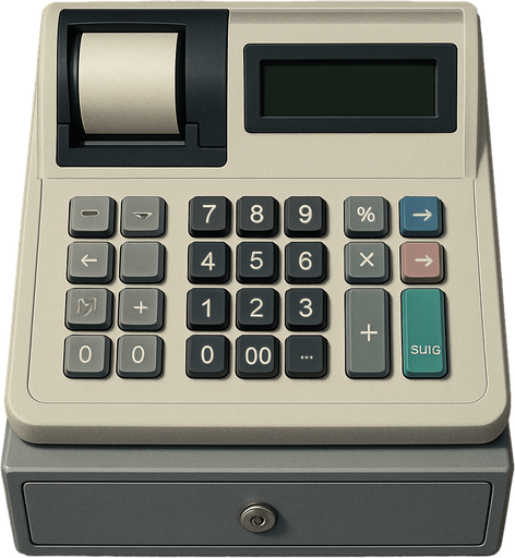 Üstten Bakış Yazar Kasa - Yazısız - Gerçekçi.
In-Game asset.  2d.  High contrast.  No shadows