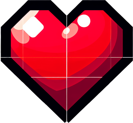 red heart.
Single Game Texture. In-Game asset. 2d. Blank background. High contrast. No shadows.
