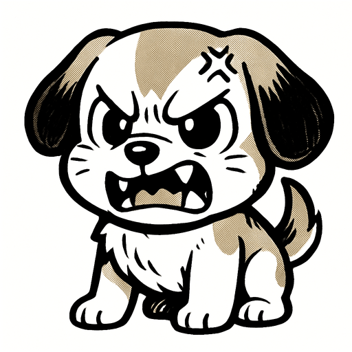 a cute angry dog manga style.
In-Game asset.  2d.  High contrast.  No shadows