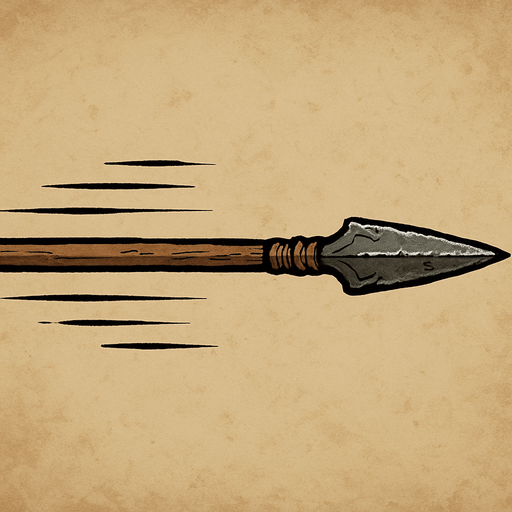 sivri uçlu, hafif yıpranmış bir mızrak, yatayda hareket ederken çiz
In-Game asset.  2d.  High contrast.  No shadows