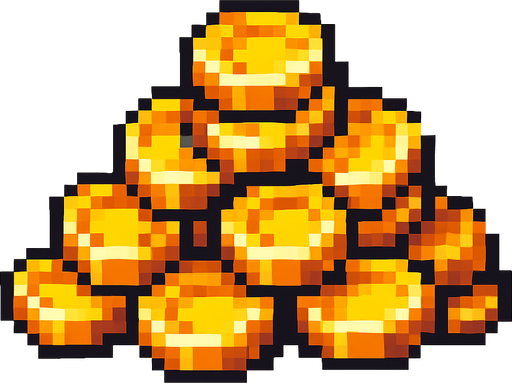 Coin pile pixel.
In-Game asset.  2d.  High contrast.  No shadows