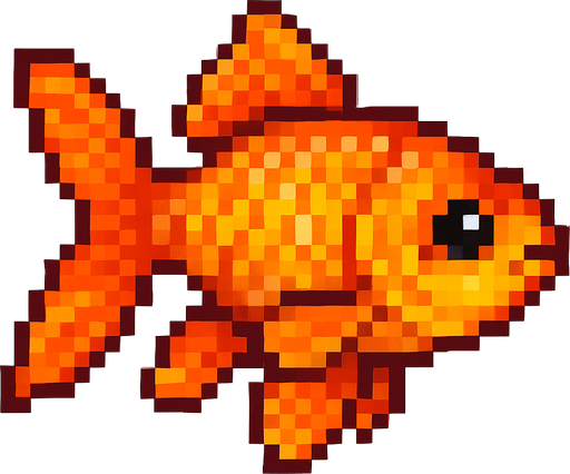 realistic pixel gold fish.
In-Game asset.  2d.  High contrast.  No shadows