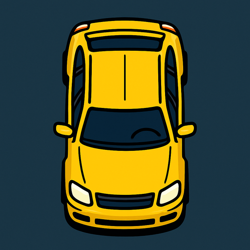 Yellow car bird's eye view.
In-Game asset.  2d.  High contrast.  No shadows