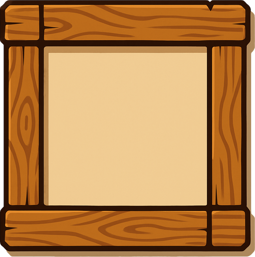 rectangular frame, without text, wooden color palette with good concept.
In-Game asset.  2d.  High contrast.  No shadows