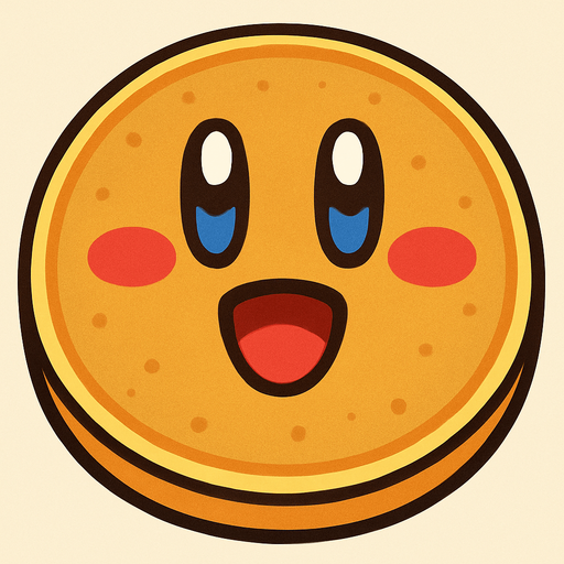 Pancake with a kirby face.
In-Game asset.  2d.  High contrast.  No shadows