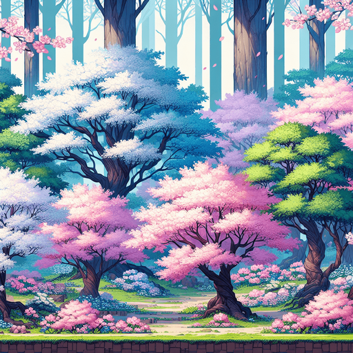 high definition super nintendo background of a japanese sakura tree forest 
Single Game Texture.  In-Game asset.  2d.  Blank background.  High contrast.  No shadows