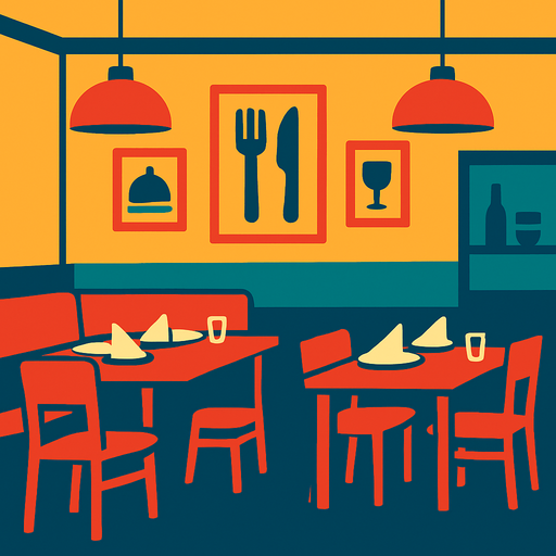 Fond d'écran restaurant.
In-Game asset.  2d.  High contrast.  No shadows