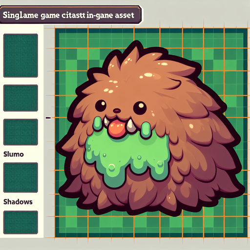 Un slime bestia peludo RPG con estilo suave y simple.
Single Game Texture.  In-Game asset.  2d.  Blank background.  High contrast.  No shadows