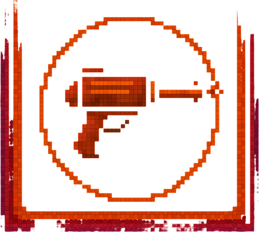 Agrega un círculo en el medio estilo retro con un arma, pixelart