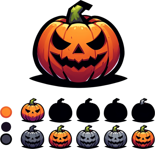stylized halloween pumpkin.
Single Game Texture. In-Game asset. 2d. Blank background. High contrast. No shadows.