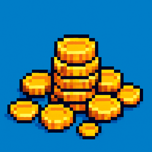 Coin pile pixel.
In-Game asset.  2d.  High contrast.  No shadows