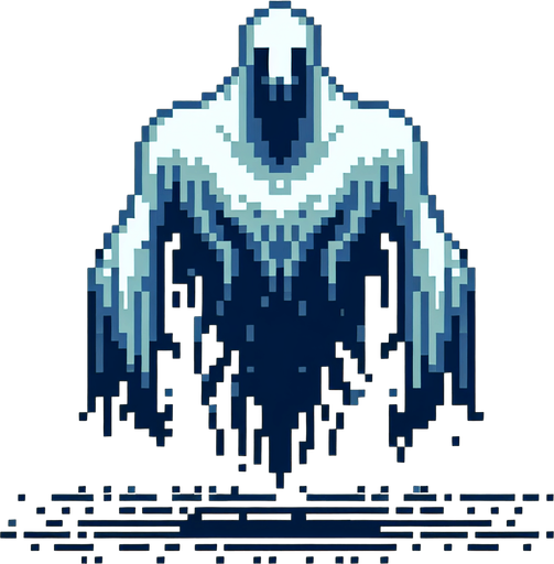 giant 8bit ghost video game boss.
Single Game Texture. In-Game asset. 2d. Blank background. High contrast. No shadows.
