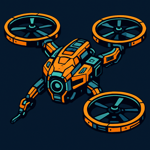 scifi quad copter drone.
In-Game asset.  2d.  High contrast.  No shadows