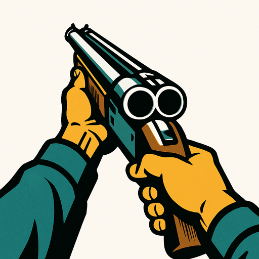 A shotgun with a first person view of somebody holding it.
In-Game asset.  2d.  High contrast.  No shadows