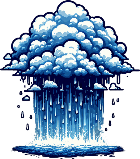 A heavy downpour from a raincloud . Game art illustration style in blue and white colors..
Single Game Texture. In-Game asset. 2d. Blank background. High contrast. No shadows.