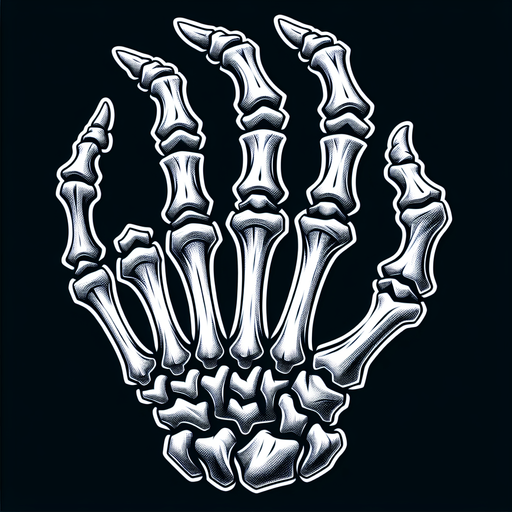 stylized skeleton hand.
Single Game Texture. In-Game asset. 2d. Blank background. High contrast. No shadows.